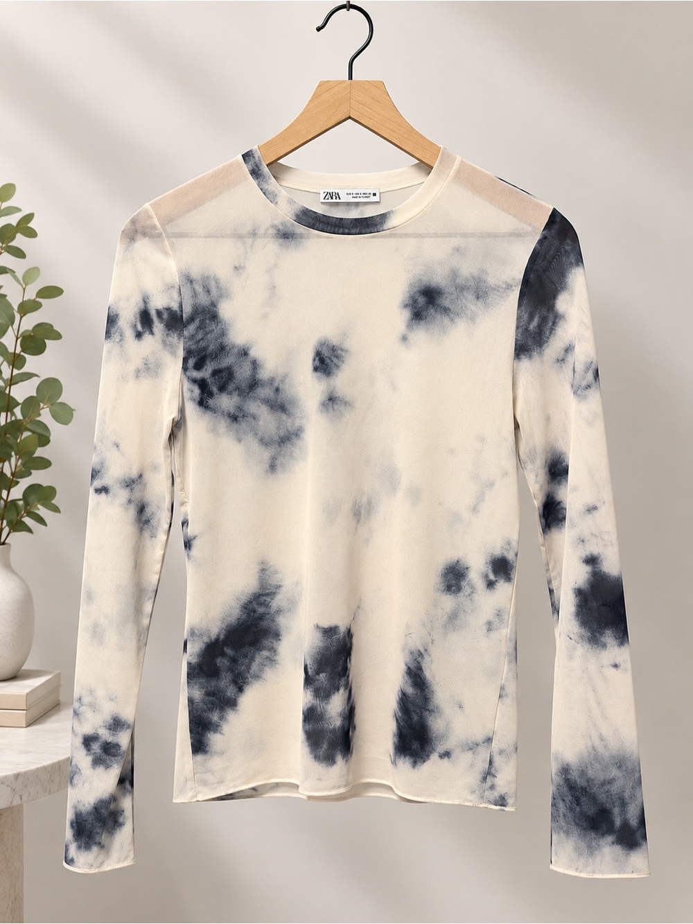 ZARA Sheer long sleeve tie dye pullover top (386)